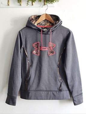 Under Armour Storm ColdGear Camo Logo 2014 Hoodie Gray Pink Womens Small